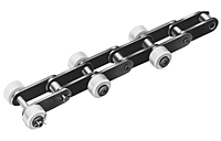 Cadena transportadora LAMBDA® de rodillos externos de plástico de paso único